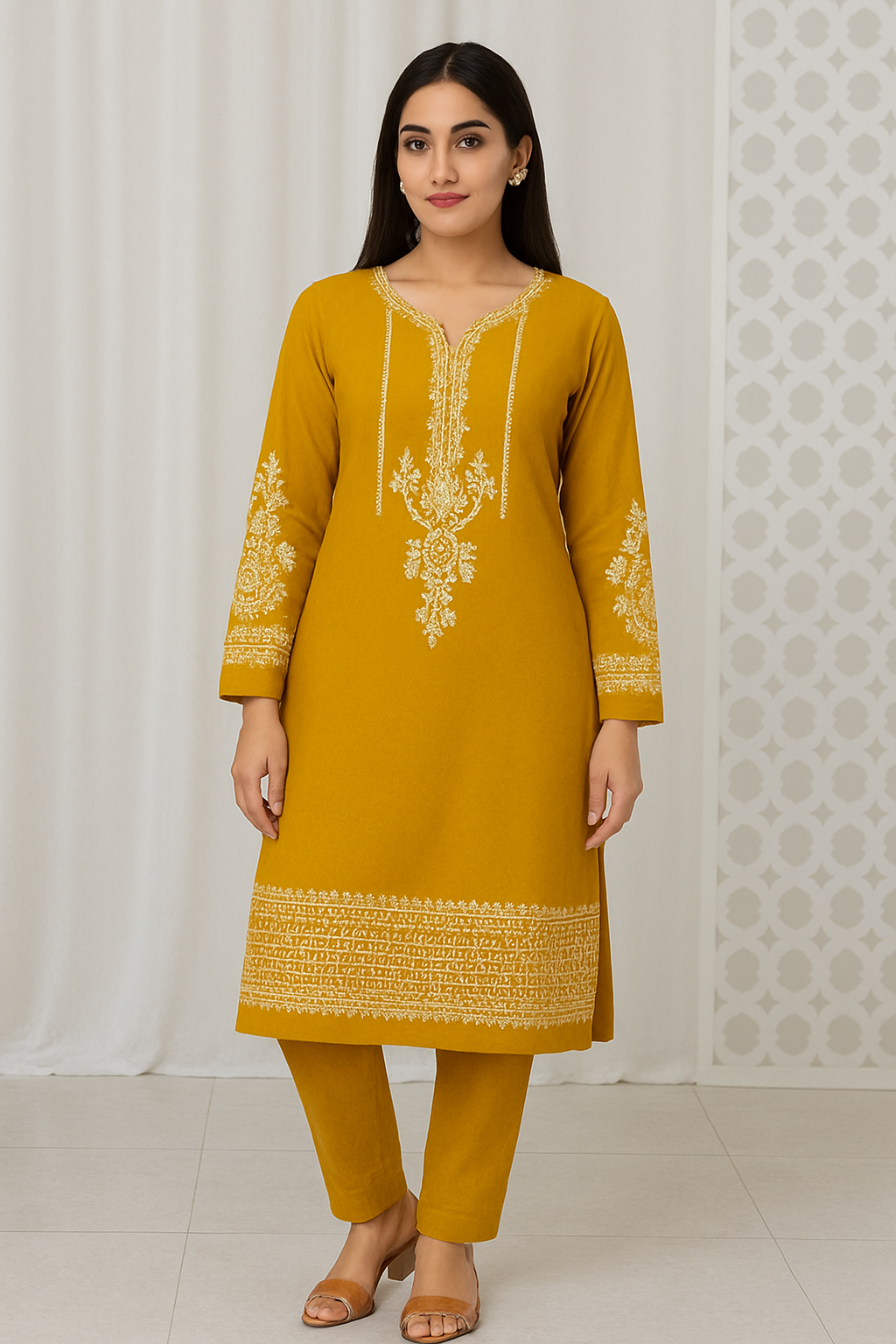 ✨ Dhunk Winter Collection – Mustard Embroidered Suit ✨
